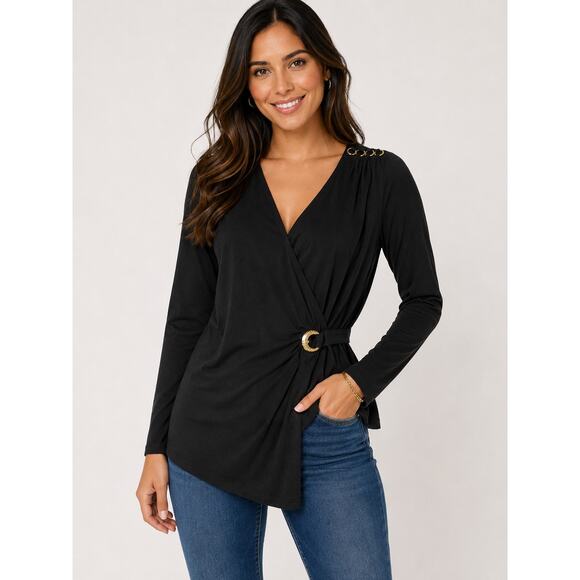 Michael Kors Tops - Womens Michael Kors Black V-neck Long Sleeve Top Size Medium